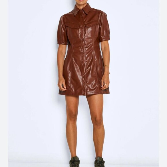 NWT NOISY MAY Short Sleeve Faux Leather Shirtdress Size Small - Picture 1 of 7